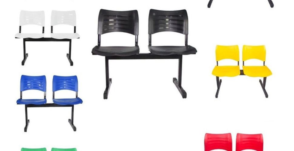 Cadeira Longarina Iso 2 Lugares | Preta Frete Mais Barato